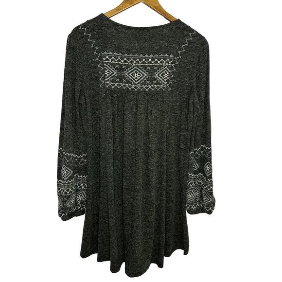 Monoreno Gray Embroidered Boho Sweater Dress Women Size Medium Pullover Tunic - Picture 2 of 13